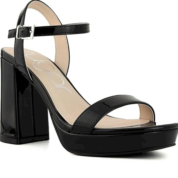 Vallentina Black Patent Dressy Platform Sandals by Sugar Women's Size 8.5 M New - Picture 1 of 10